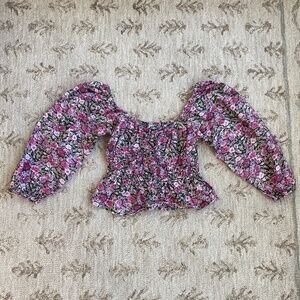 Cropped Balloon Sleeve Floral Top, small